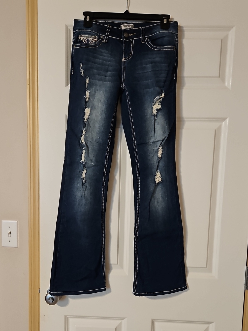Soundgirl Dark Blue Distressed Flare Jeans